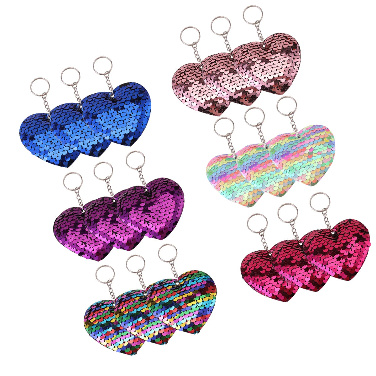 Hemasa 18 Pcs Sequin Flip Heart Keychains, Colorful Sequins Keyring Charms For Backpacks