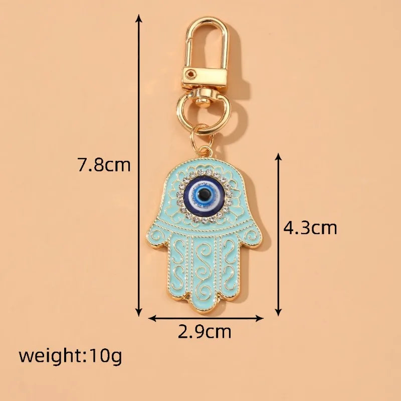 Retro Ethnic Style Personality Totem Hand Keychain  Zircon Hand Blue Eye Bag Car Airpods Case Key Accessories