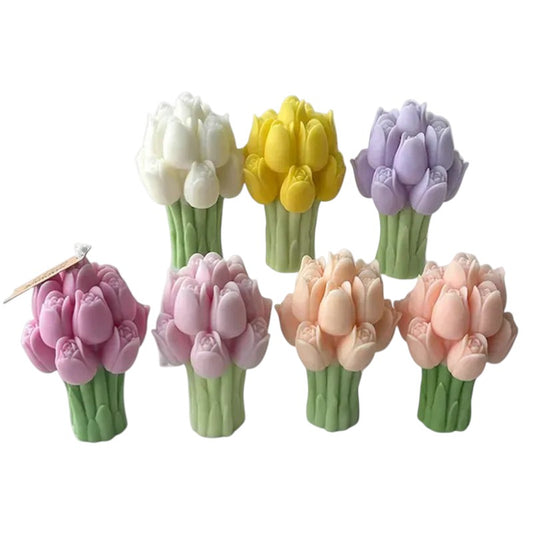 Hemasa 3D Tulip Bouquet Silicone Candle Molds Handmade Lavender Flower Soap Plaster Resin Crafts Mold DIY Chocolate Cake Baking Tools