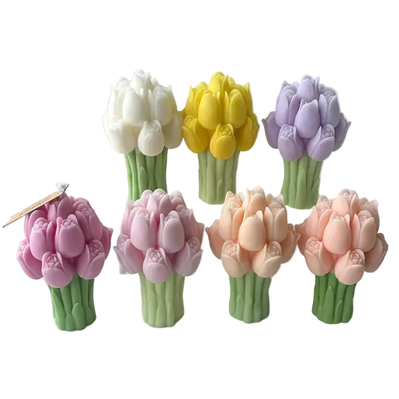 Hemasa 3D Tulip Bouquet Silicone Candle Molds Handmade Lavender Flower Soap Plaster Resin Crafts Mold DIY Chocolate Cake Baking Tools