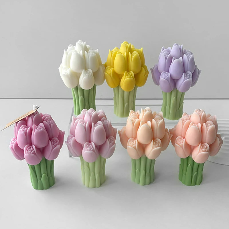 Hemasa 3D Tulip Bouquet Silicone Candle Molds Handmade Lavender Flower Soap Plaster Resin Crafts Mold DIY Chocolate Cake Baking Tools