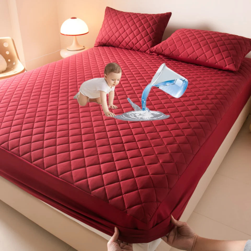 100%Waterproof Mattress Cover Thick Solid Color Bed Fitted Sheet Single/Queen/King 침대커버 135x200cm 160x200cm Soft Bed Cover