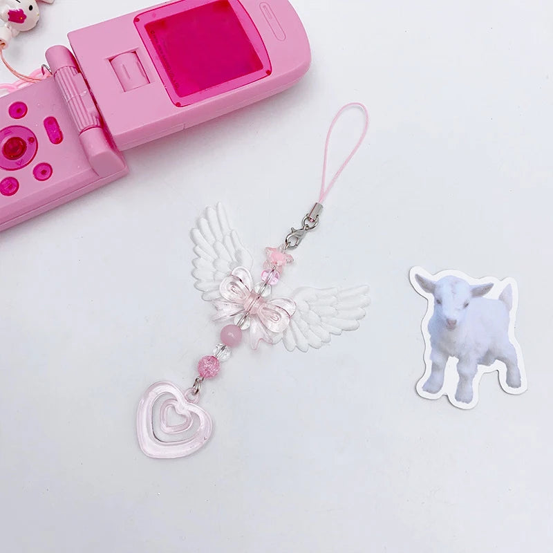 Tejesa Lovely Wings Bow Heart Mobile Strap Phone Pendant Chain For Girls