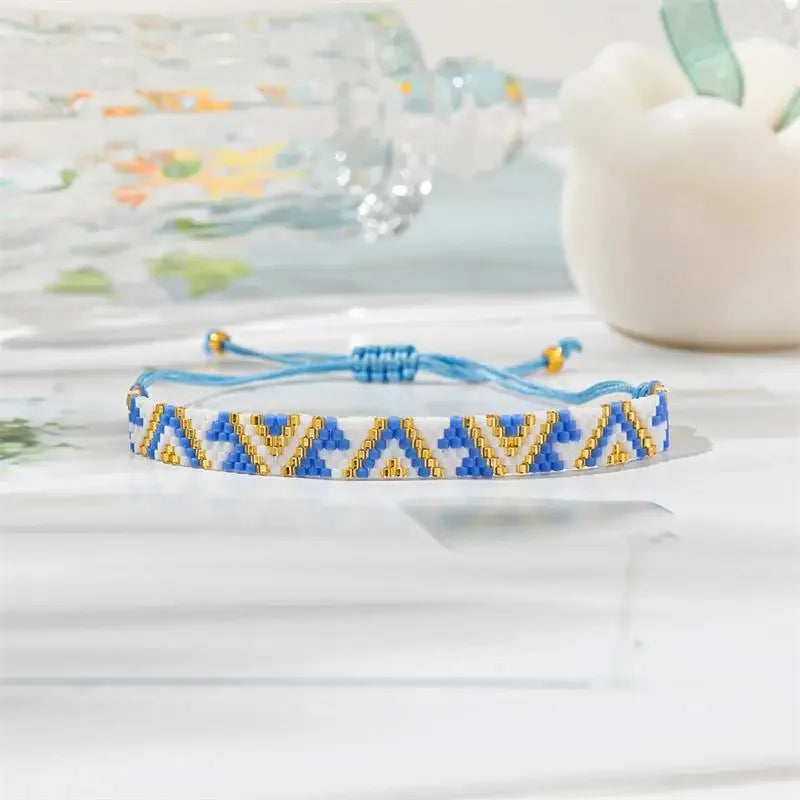 Tejesa ALIYA Bohemia Multilayer Elastic Weave Bracelets Set For Women Geometry Evil Eye Beads Combination Bracelet Charm Jewelry Gift