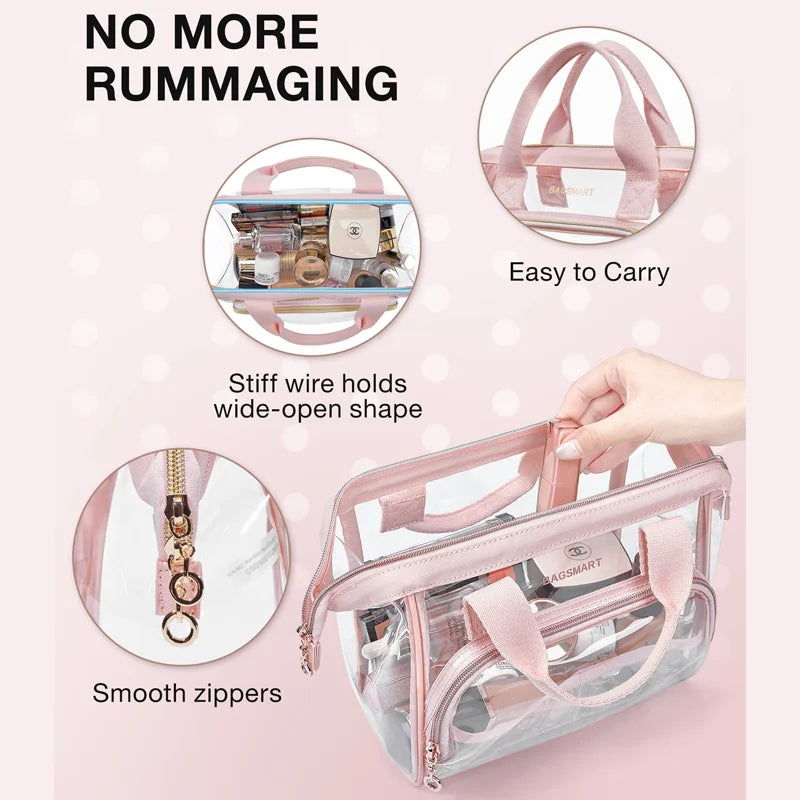 Hemasa  Cosmetic Bag with Wide-open and Carry Handle Toiletries Travel Organizer Case for Women