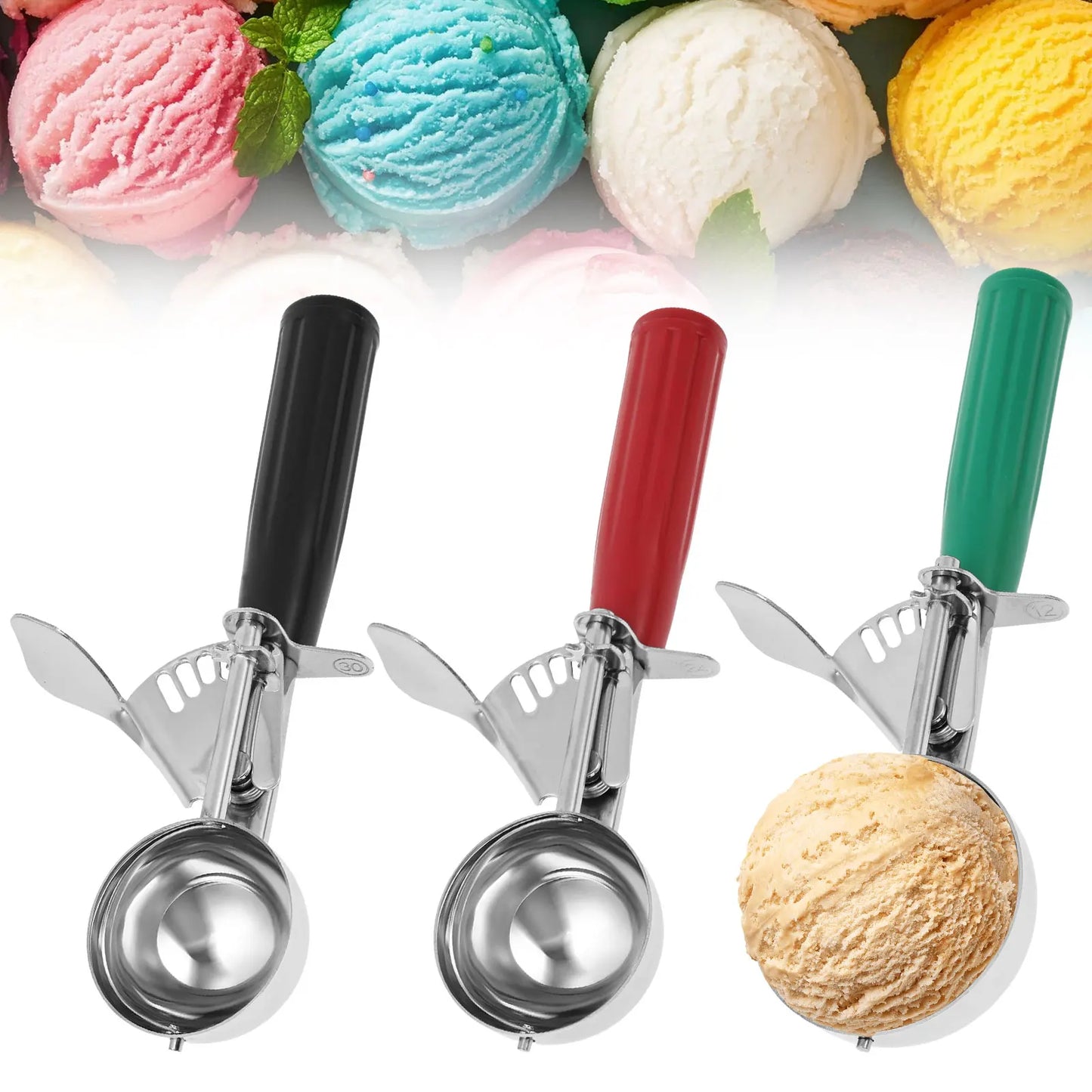 Tejesa 3/2Pcs Ice Cream Scoop Stainless Steel Multifunctional Round Ball Spoon Melon Ball Cookie Dough Scoop Cook Portion Control Scoop