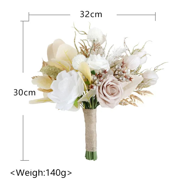 Tejesa  white Colour Handmade Artificial  Flowers  Wedding Bouquet for Bride / Bridal Bouquet for Boho Wedding Ceremony Decor