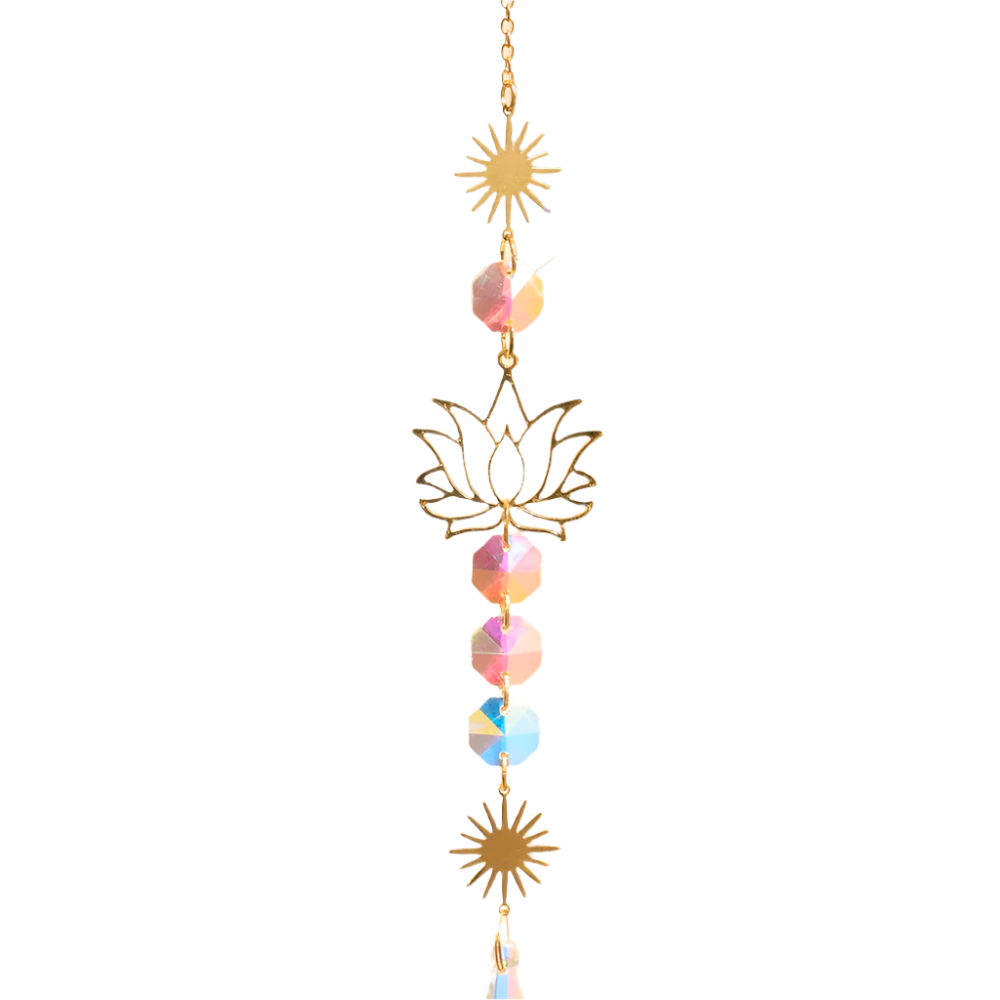 Hemasa Sun Catcher Crystal Lotus Hanging Crystals Stained Glass Suncatcher Outdoor Decor Rainbow Maker Prism Chakras Garden Decoration