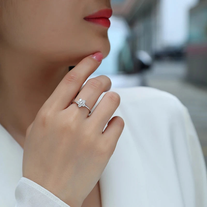 Hemasa  Moissanite Cute Flower Wedding 925 Sterling Sliver Ring