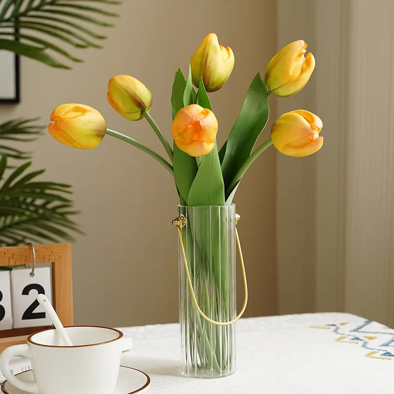 10Pc PU Real Touch Large Tulip Artificial Flowers Branch Home Decoration Realistic Tulips Party Wedding Decor Flower Arrangement