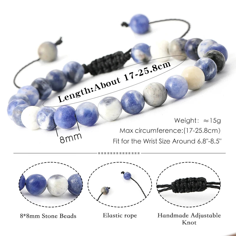 Hemasa Natural Lava Stone Blackstone Tiger's Eye Bead Bracelet Adjustable Braided Rope Bracelet