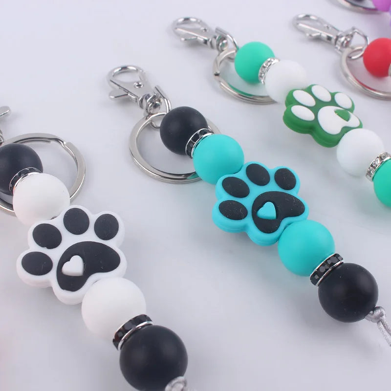 Hemasa Cartoon Dog Paw Handmade Beaded Silicone Key Chains Wristlet Lanyard Bracelet Keyring Women Men New Car Bag Pendant Key Chains