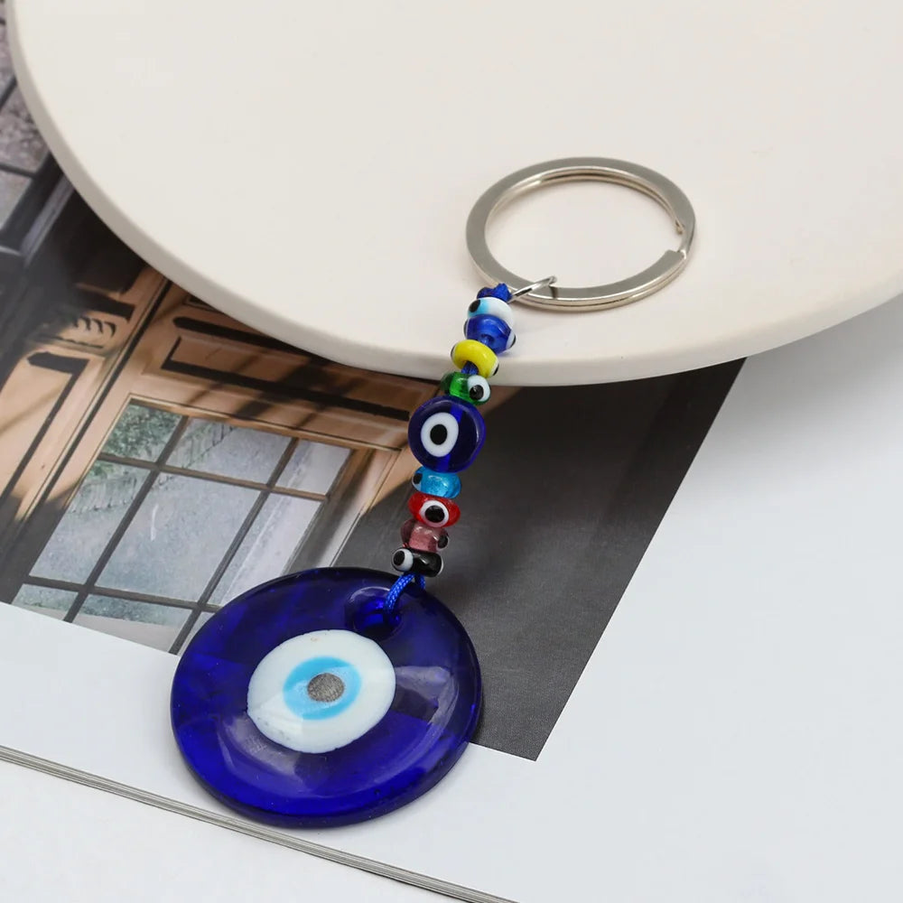 EVIL EYE Glass Round Turkish Evil Eye Keychain Colorful Bead Car keyring for Women Men Jewelry llavero porte clé מחזיק מפתחות