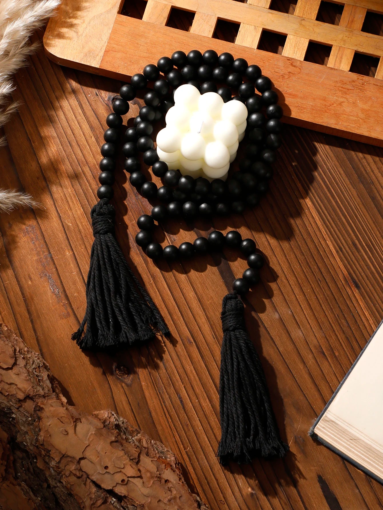 Black Wooden Beads Macrame Rope Wall Hanging Decoration Rustic Room Decor Boho Home Decoration Room Decors Aesthetic Gift