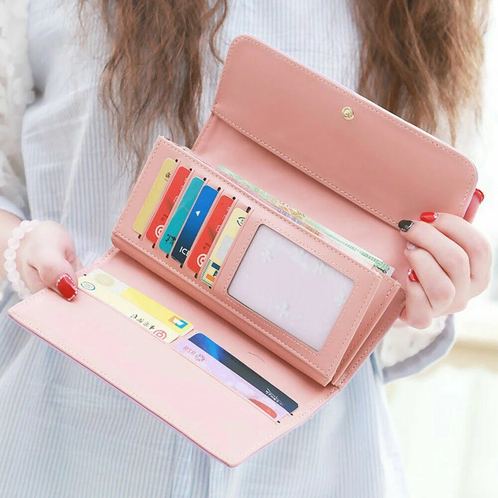 Hemasa Black Long Wallets for Women/ PU Leather Diamond Pattern Purse Card Holder Crown Buckle