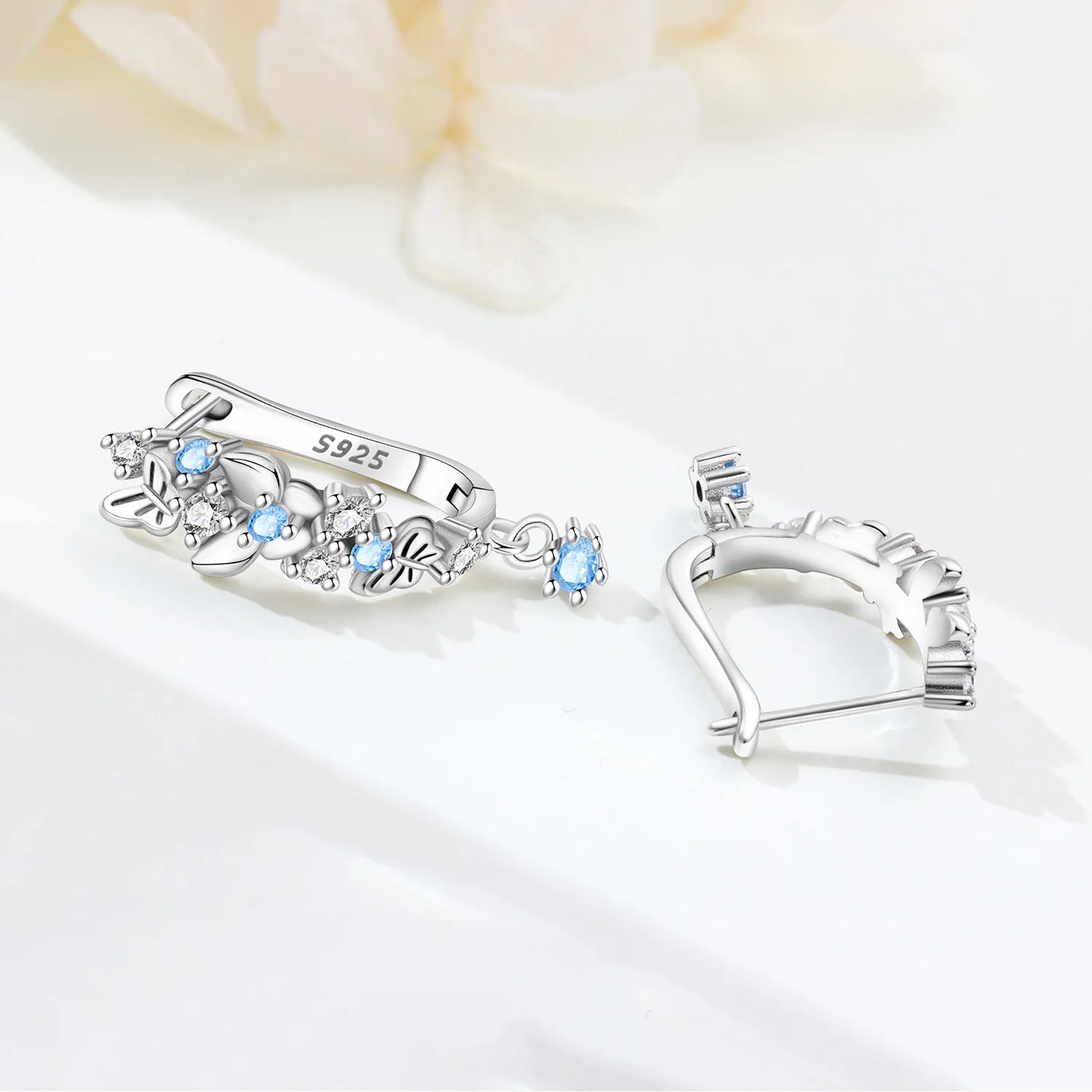 Orstarry S925 Sterling Silver Earring Exquisite Beautiful Blue Butterfly Earring For Women Birthday Gift Silver Jewelry