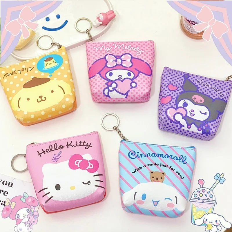 Hello Kitty Kawaii Coin Purses Sanrio Cute Card Holders Keychain Bags My Melody Pudding Kuromi Kids Wholesale Purses Cute Wallet