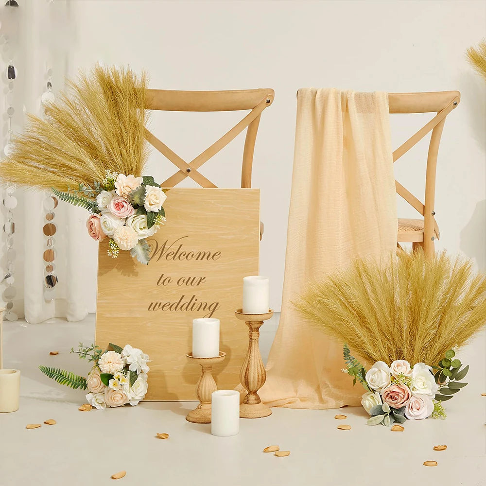 Tejesa 10Pcs 55cm Gold Colour  Fluffy Faux Pampas Grass Wall Decor Reed Vase Fillers Party Table Decorations Room Home Decor Artificial Pampas Grass