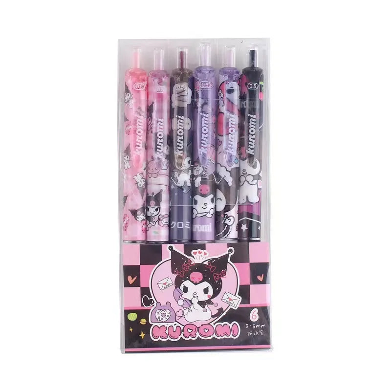 Hemasa 6pcs Series 0.55mm Hello Kitty Kuromi Gel Pen Cartoon Cute Press Pens