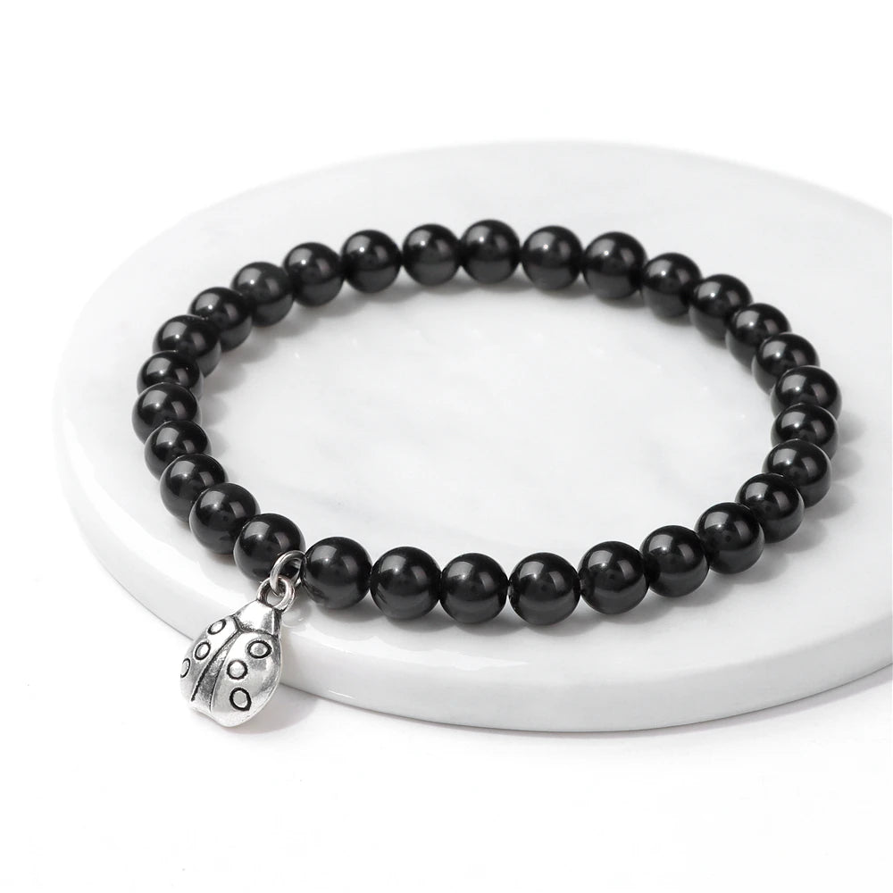 Fashion Animal Ladybug Pendant Bracelet Natural Stone Quartz Turquoises Beads Charm Bracelets Women Men Cute Lucky Jewelry Gift