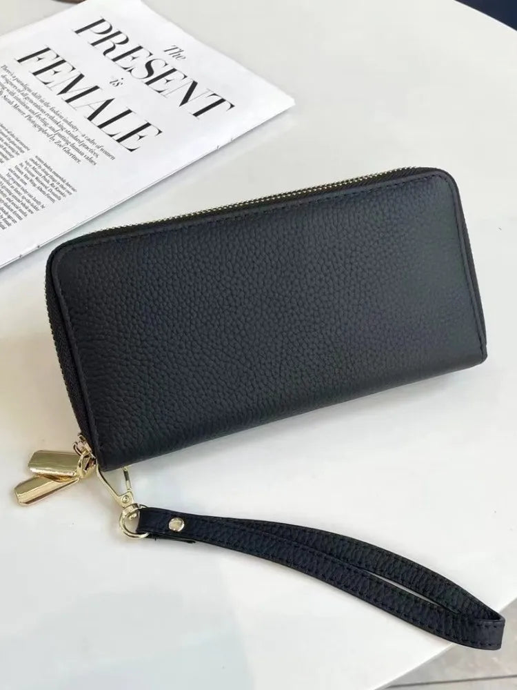Hemasa Leather Womens Wallet Cow Leather Double Zip Clutch Bag Business Casual Long Purse Female Multi Card Holder Wallet