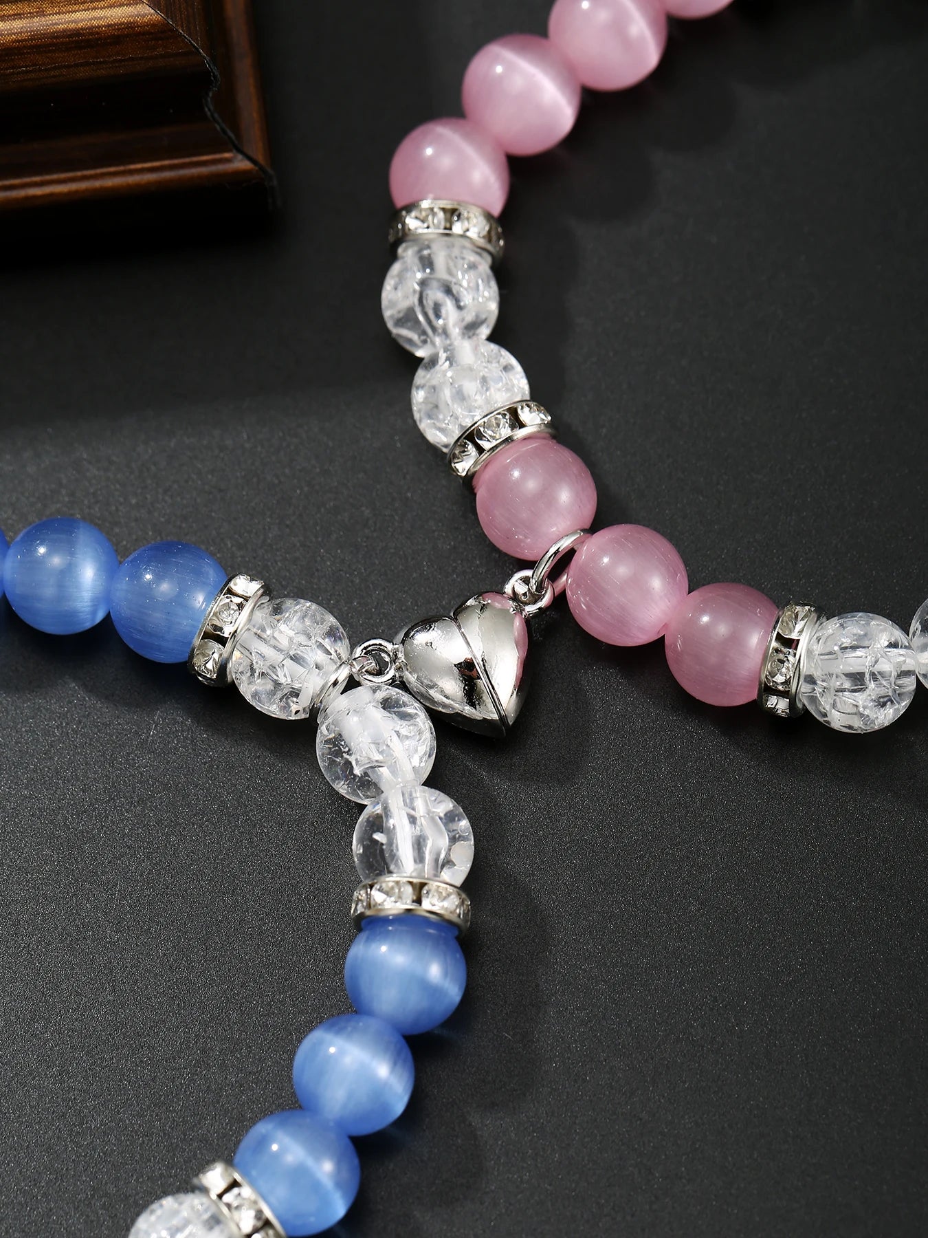 2 Pcs Cute Cartoon Cat natural Cat eyes Stone Lover Bracelets Frenship Bracelets