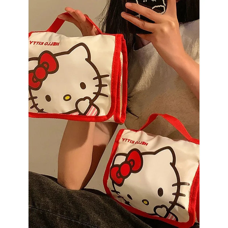 Hello Kitty Large Capacity Foldable Makeup Bag Cute Travel Cosmetic Organizer Portable Toiletry Pouch Girl Christmas Gift