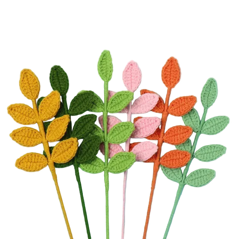 Hemasa 3pcs Crochet Leaves Knitted Eucalyptus Leaves Handmade Knitting Plant Artificial Plant for Flower Vase Home Decor