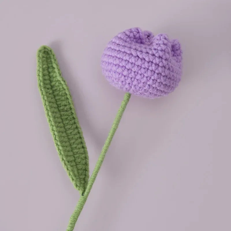 Hemasa 3Pcs  Cute Knitted Tulip Flower Creative Crochet Tulip Artificial Bouquets Graduation Flower Bouquet Wedding Friends Gift