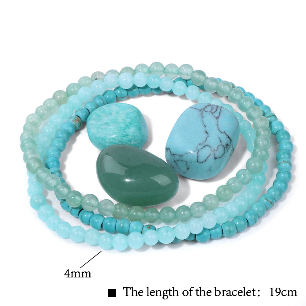 3pcs/set 4mm Beaded Bracelet with Raw Stone Natural Aventurine Amethysts Rose Quartz Beads Bracelets Women Men Energy Jewelry