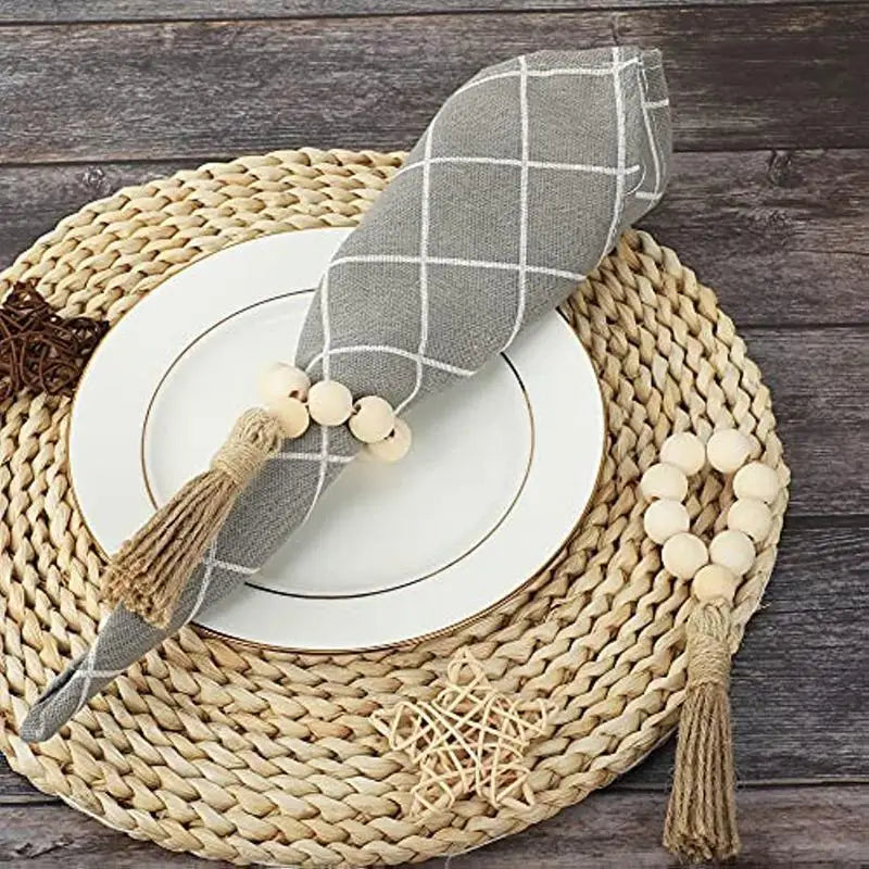Hemasa Wood Bead Napkin Rings Napkin Holders With Tassels