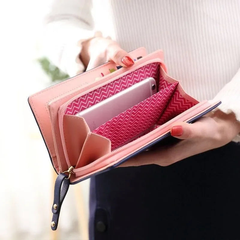 Women's Wallet Wear-resistant PU Leather Wallet Cute Cat Card Holder Mobile Phone Bag Long Clutch Coin Purse for Kids Girls