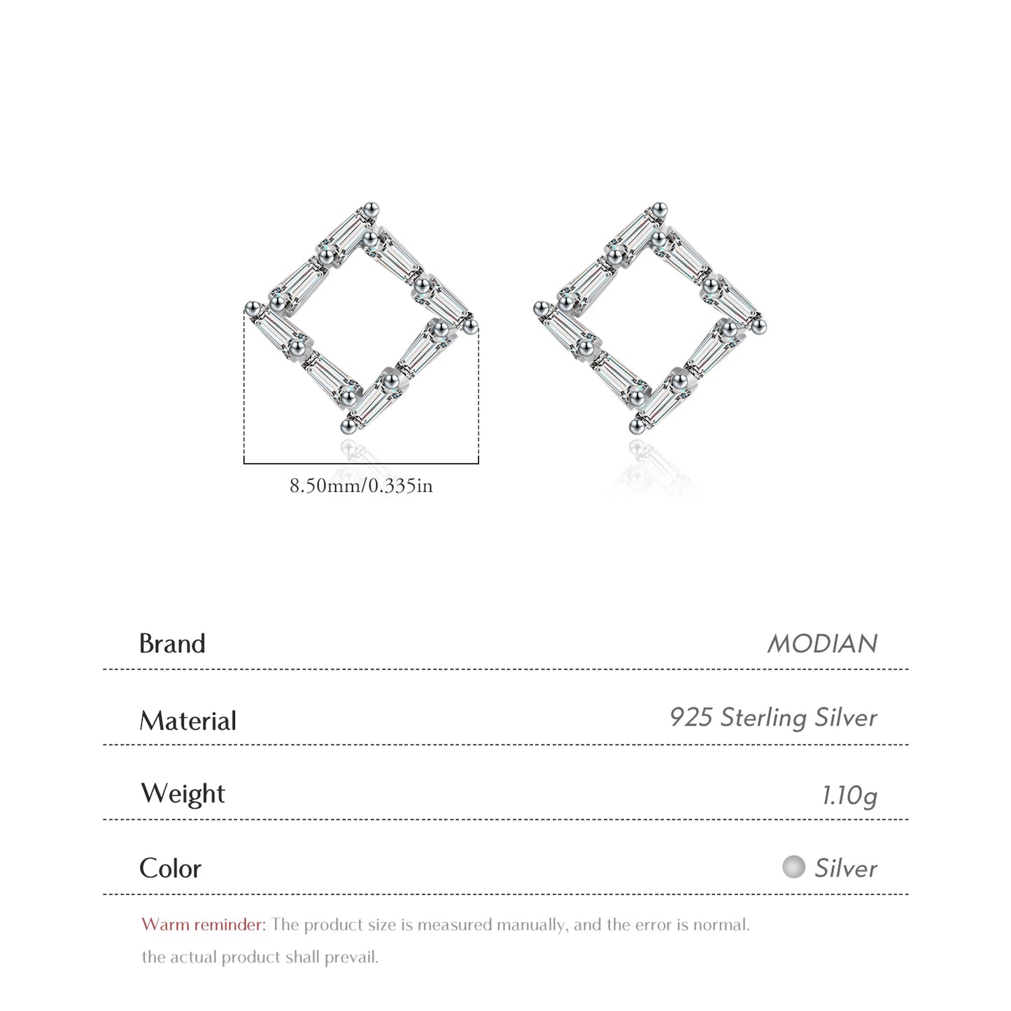 Modian Genuine 925 Sterling Silver Simple Square With Trapezoid Clear CZ Stud Earrings for Women Girl Anti-allergy Jewelry