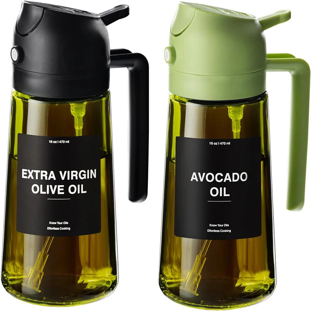 470 ml Oil Sprayer for Cooking,2-in-1 Olive Oil Dispenser and Oil Spray Bottle,Oil Spray with Stickers,Thick Glass Spray Bottle