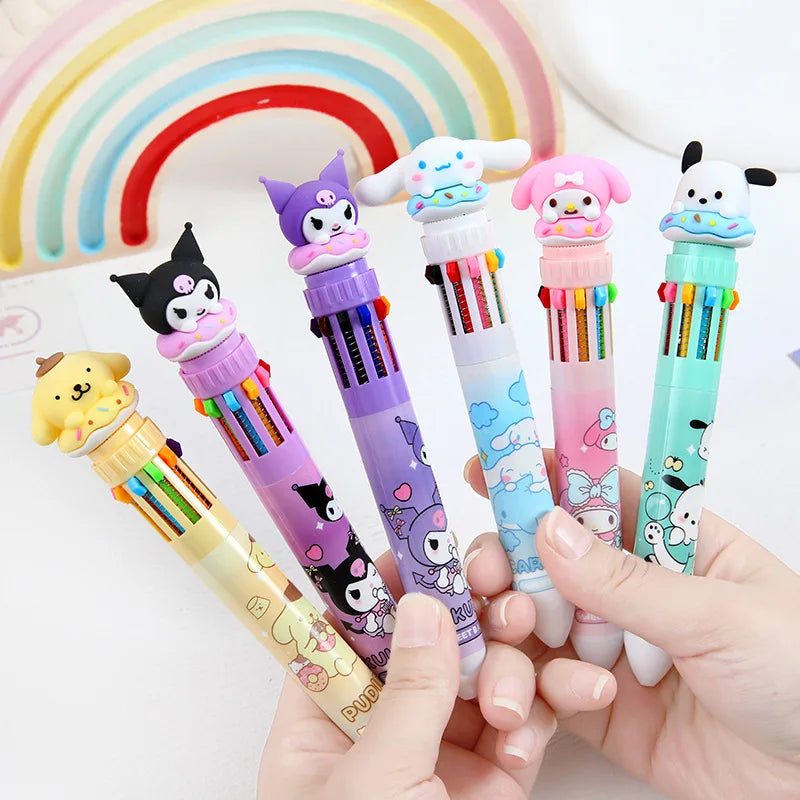 MINISO Sanrio Ballpoint Pen Kawaii Cinnamoroll Kuromi 10 Color Gel Pen Marker Graffiti Students Write Cartoon Stationery