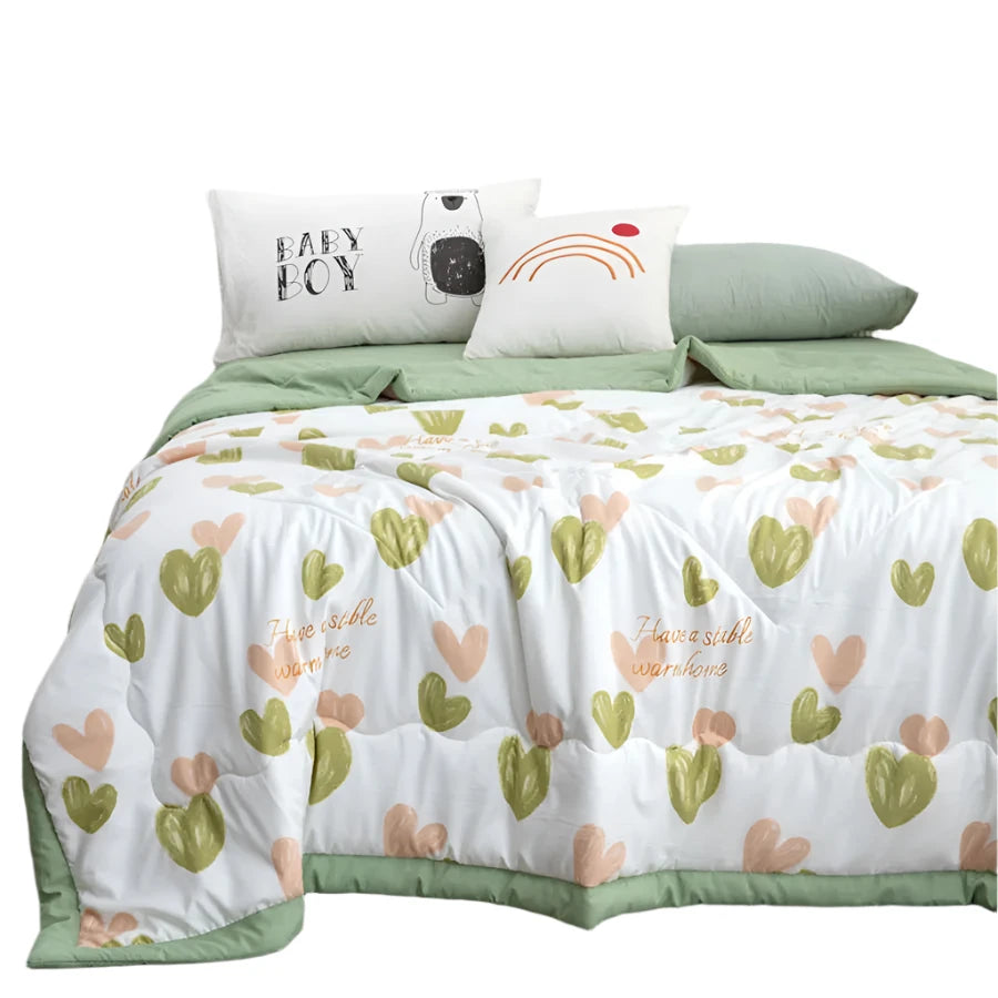 Hemasa  Linen Double Layer Summer Quilt   Printed Double Cooling Blanket
