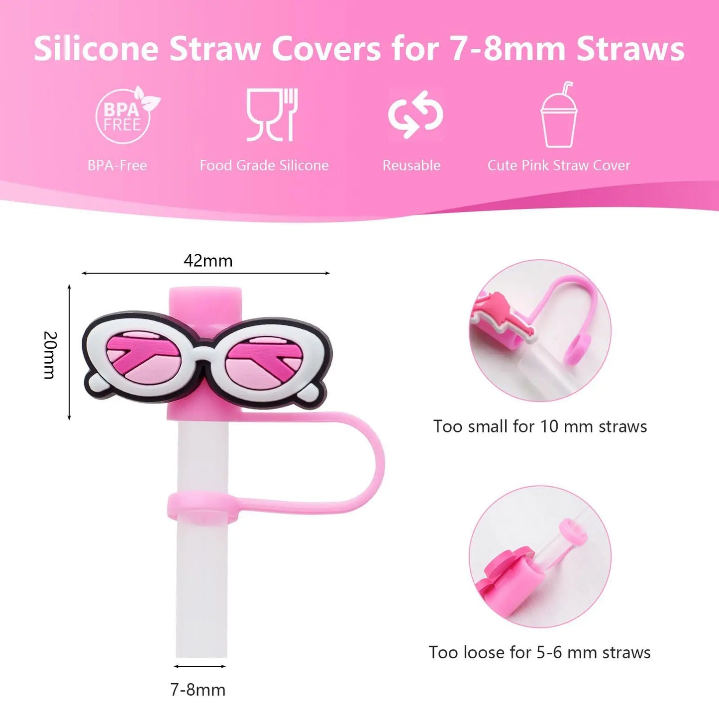 Accessories for Stanley Cup 7-8mm Pink Barbie Straw Sleeve Cup for Tumbling Cups Chrietmas Gift