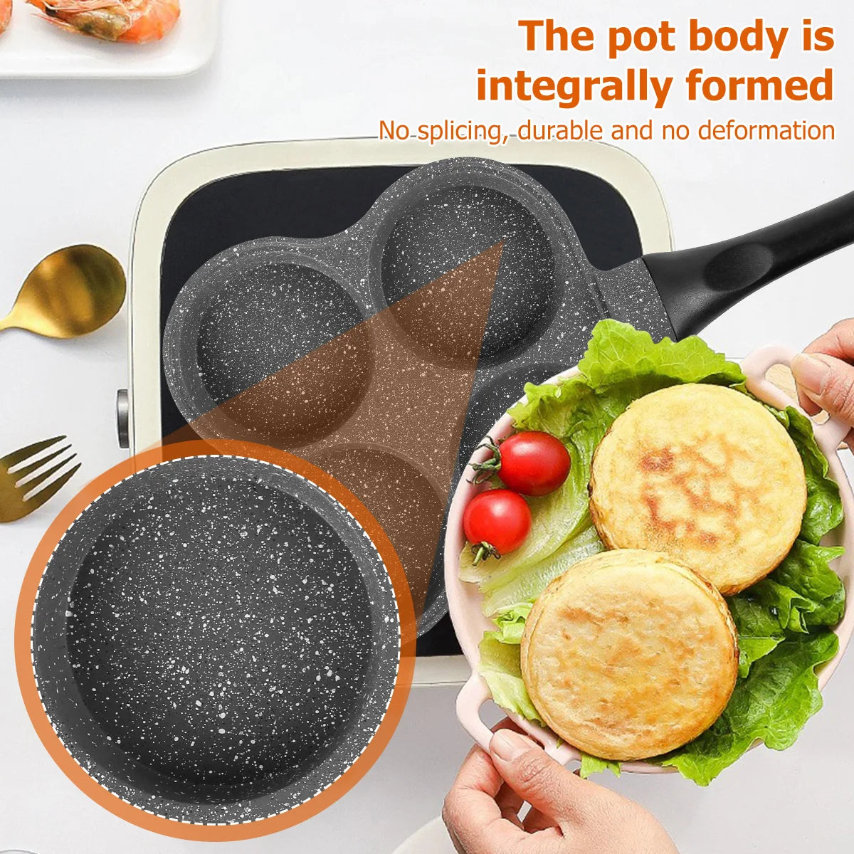 4 Holes Egg Frying Pan Non-Stick Pancake Pans Breakfast Cookware Fried Egg Pan for Gas Stove Induction Cooker Kitchen Utensils