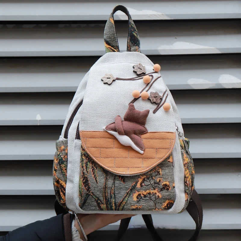 Luxury 3D Pumpkin Pattern Women Travel Backpack High Quality Linen Female Backpack Fashion Prettry Style Girls Daypack Backpack