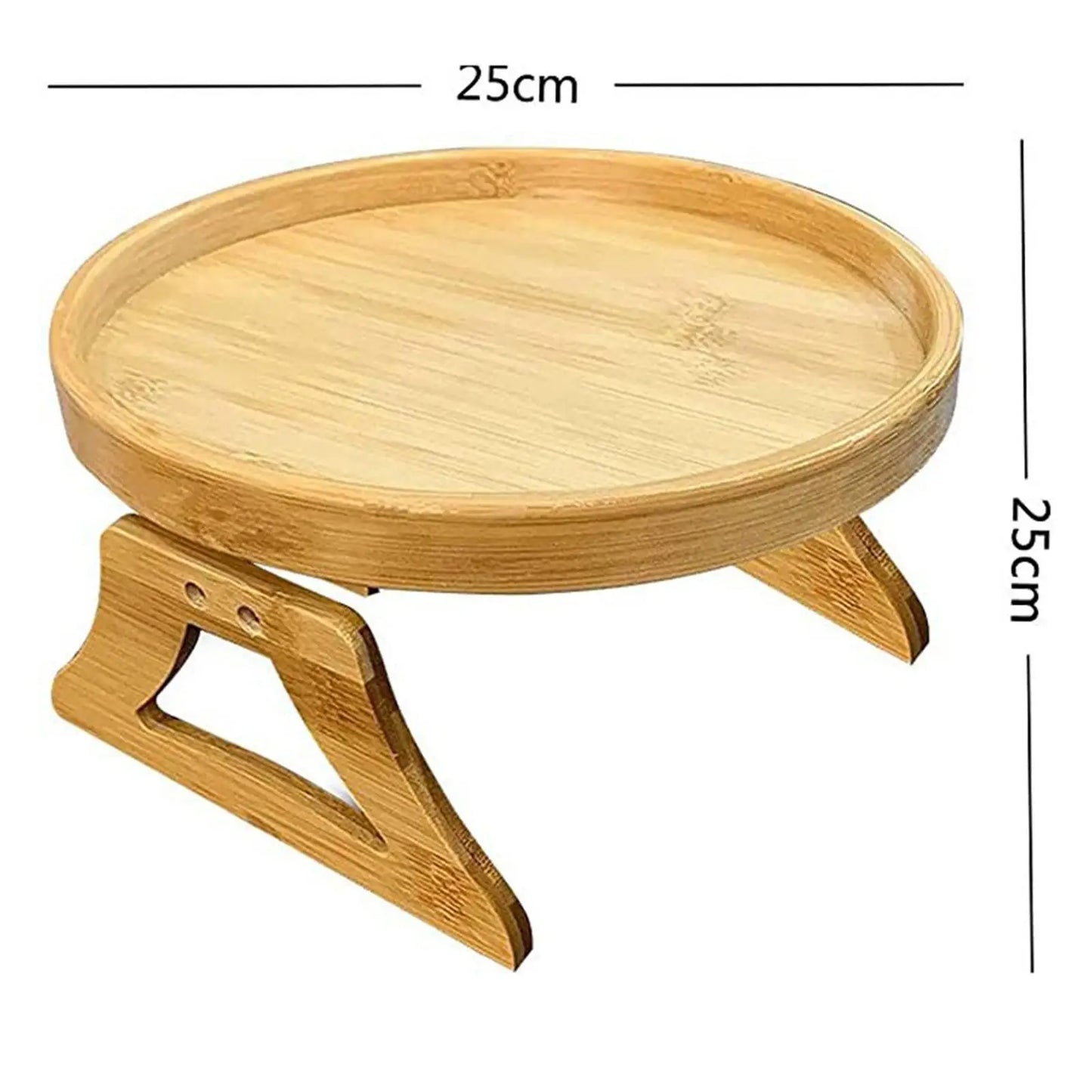 Hemasa Serving Tray with Foldable Legs Wooden Tray Sofa Armrest Clip-On Round Tray Folding Bed Table for Tea Remote Control Dessert