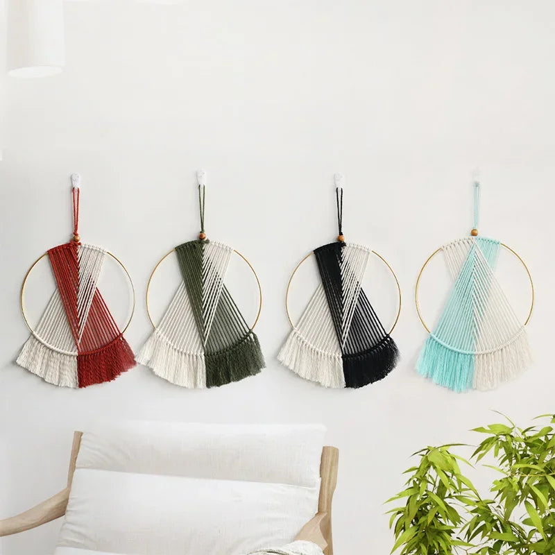Hemasa Nordic Macrame Hoop Wall Hanging Tapestry Boho Hand Woven for Livingroom Bedroom Backdrop Room Home Decor House Decoration