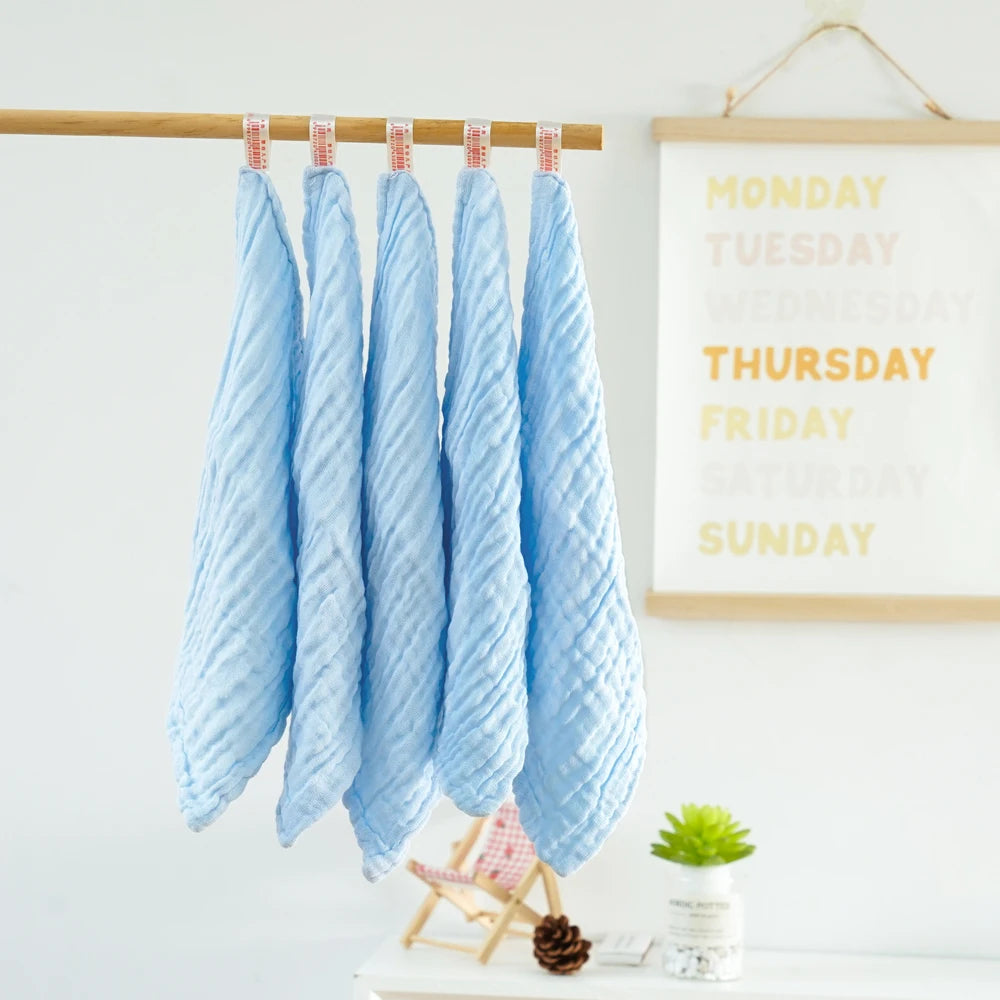 Tejesa  5pcs Pack Breathable Muslin Cotton Baby Face Towel  /Plain Color Newborn Burp Cloth 25x25cm