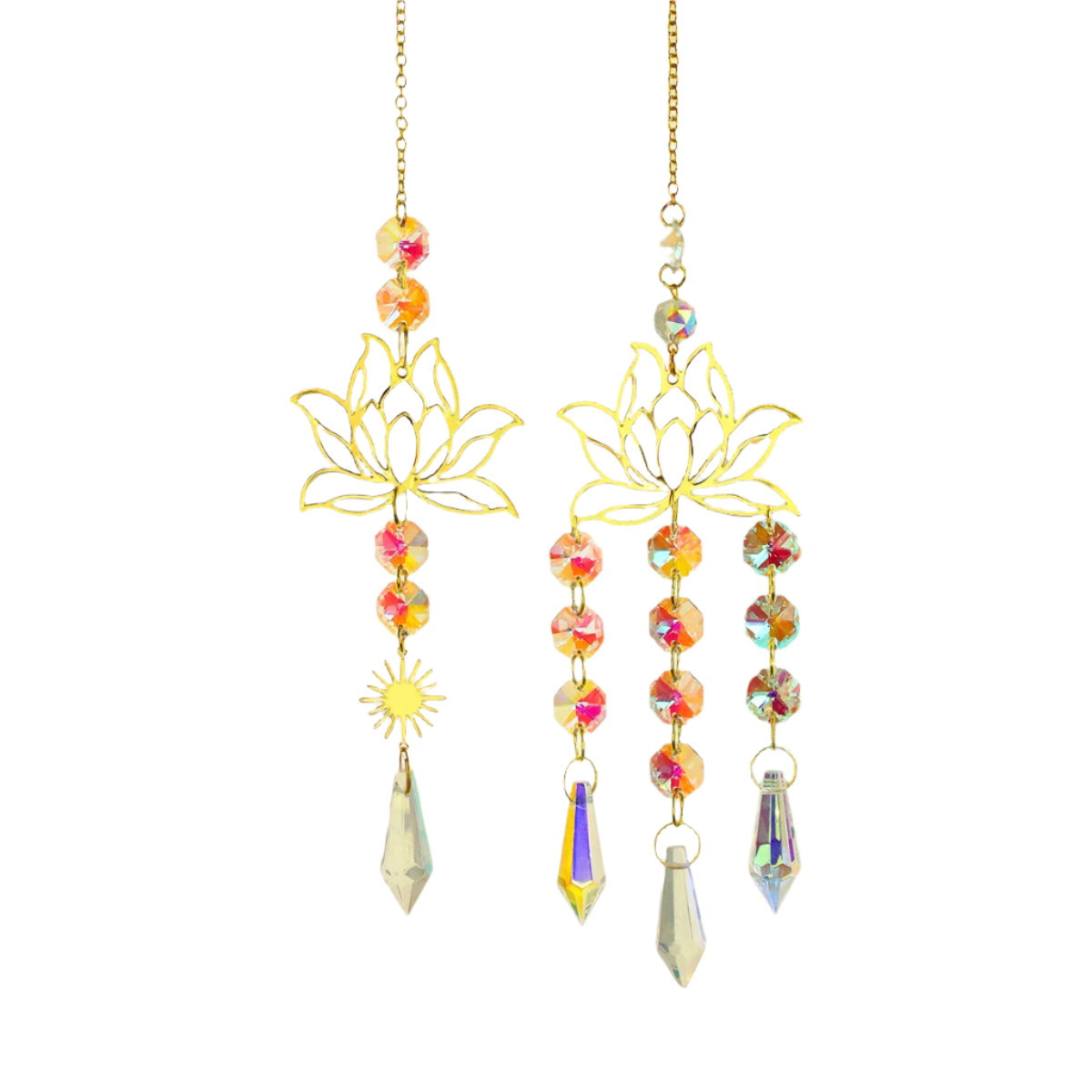 Heamsa 2Pcs Sun Catcher Lotus Prism Crystal Suncatcher Rainbow Crystal Light Catcher Hanging Decoration for Window Garden Car Charm