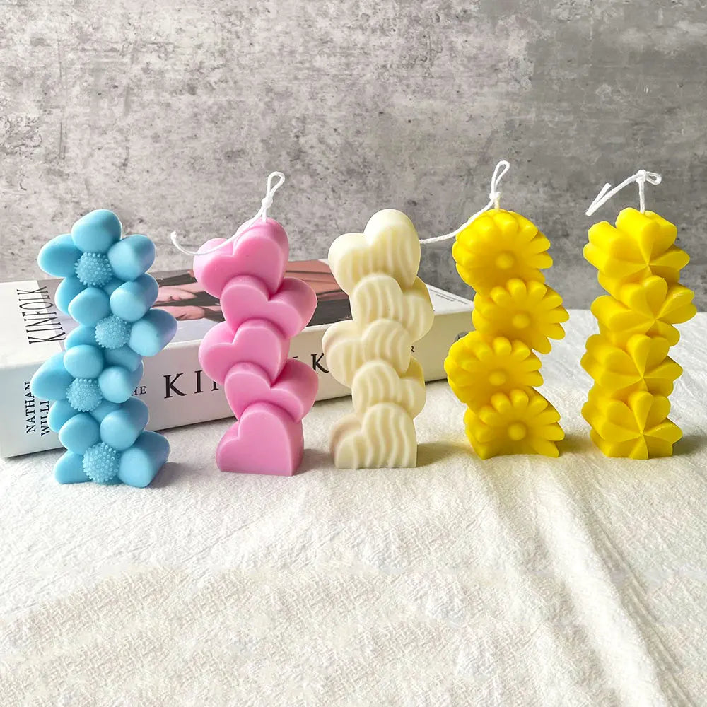 For fun Stacks of Love Sun flower Silicone Candle Mold DIY Four Leaf Clover Daisy Candle Making Soap Resin Mold Gifts Home Decor