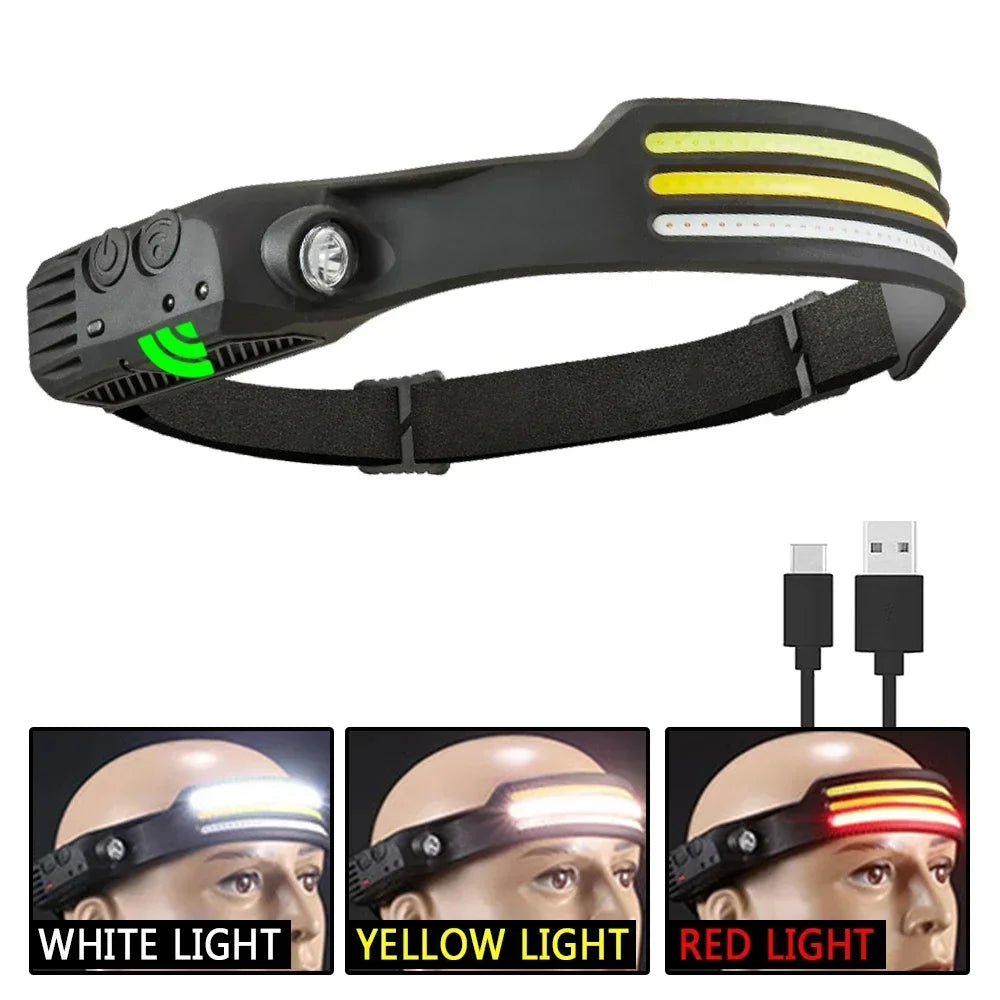 Hemasa COB LED Induction Headlamp USB Rechargeable Lamp with Built-in Battery Outdoor Camping Fishing Light Emergency Working Lantern
