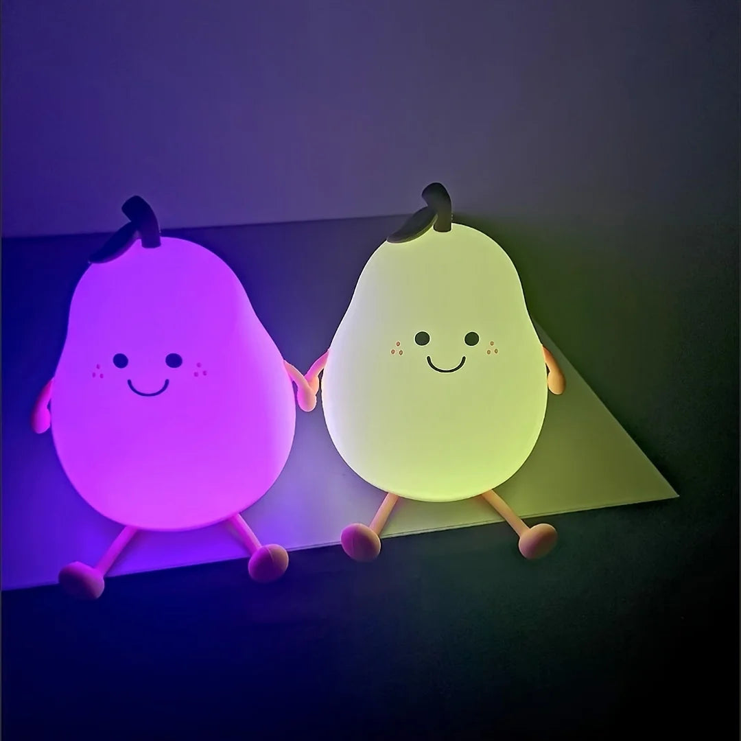 Hemasa Creative Mini Cute Cartoon Pear Shaped Pat Light Bedroom Lamp Soft Silicone Rechargeable Night Light for Kids