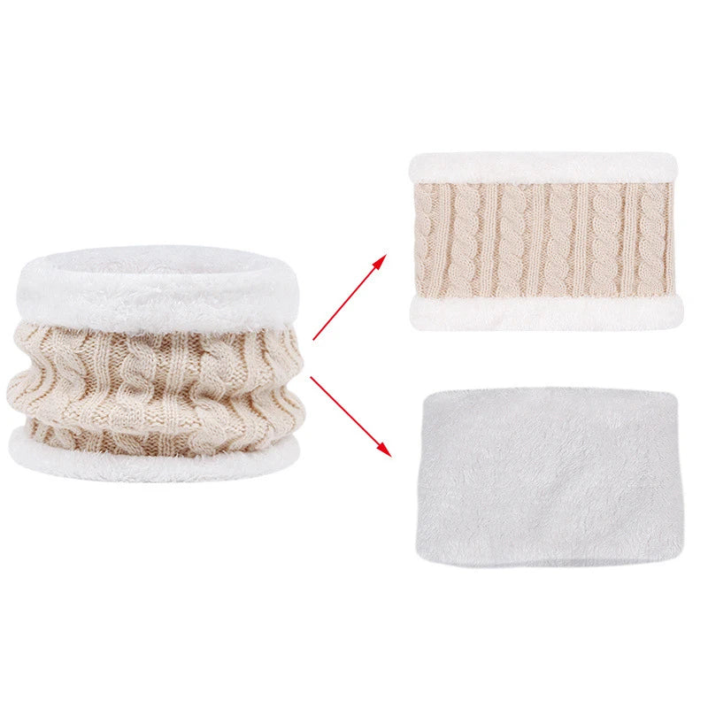 3Pcs Children Winter Warm Set 1-5year Kids Knitted Hat Woolen Scarves Gloves Baby Plush Ball Beanies Thicken Snood Scarf Mittens