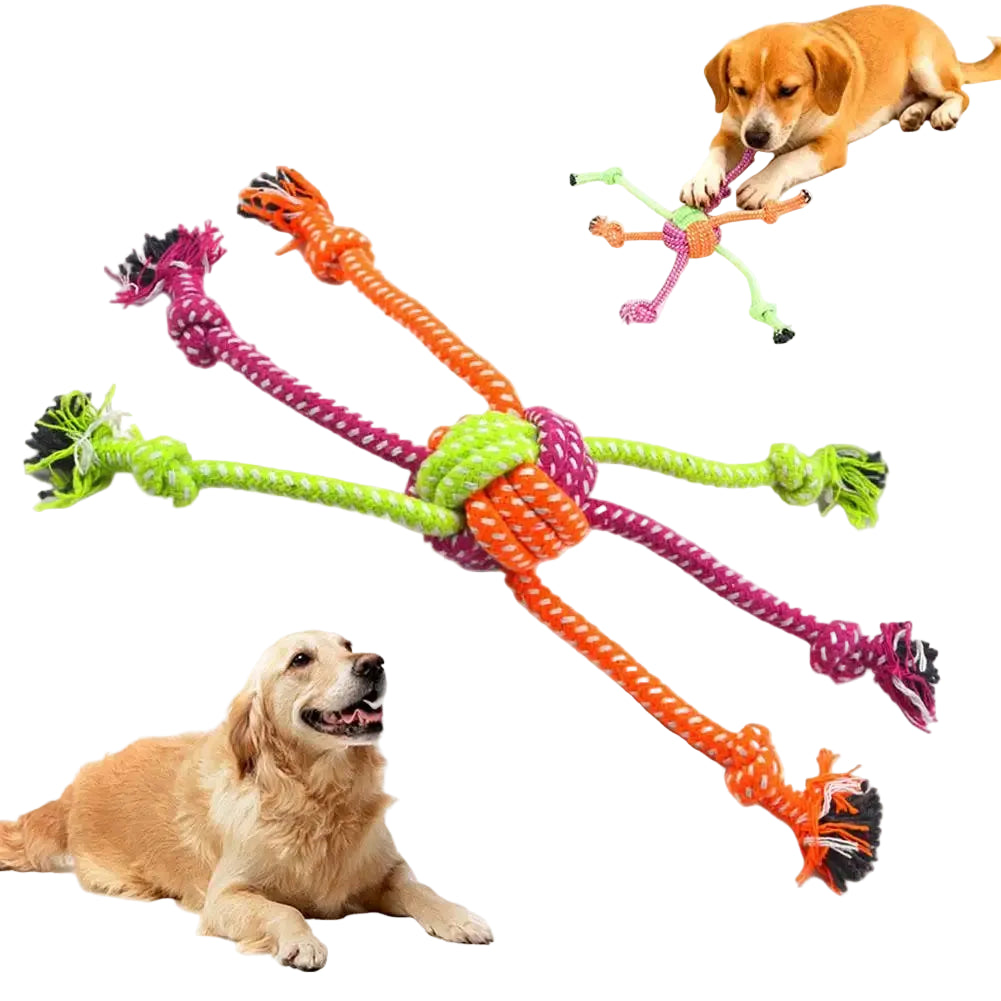 Tejesa Durable Bite-Resistant Interactive Knot Toy for Dogs- Chewable Rope with Green&Orange Fringes,Playful Design, Dog Toys