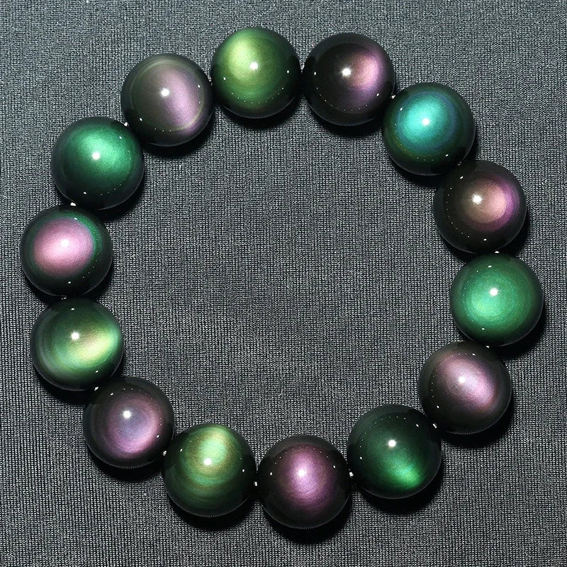Hemasa Fashion Natural Crystal Stone Rainbow Obsidian Ball Bracelet for Women/Men