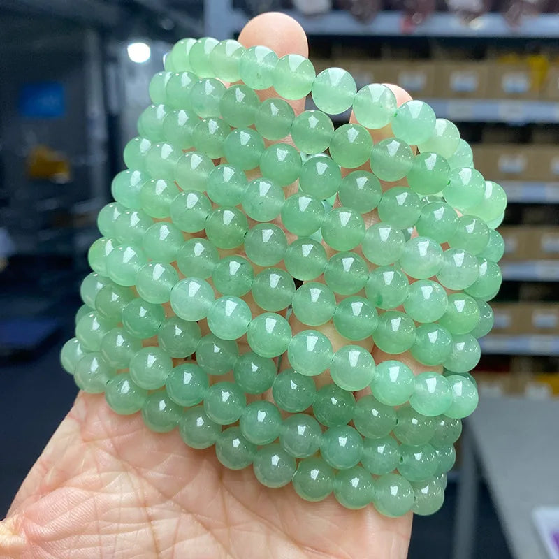 Hemasa Fashion Natural Jade Green Aventurine Round Beads Bracelet Women